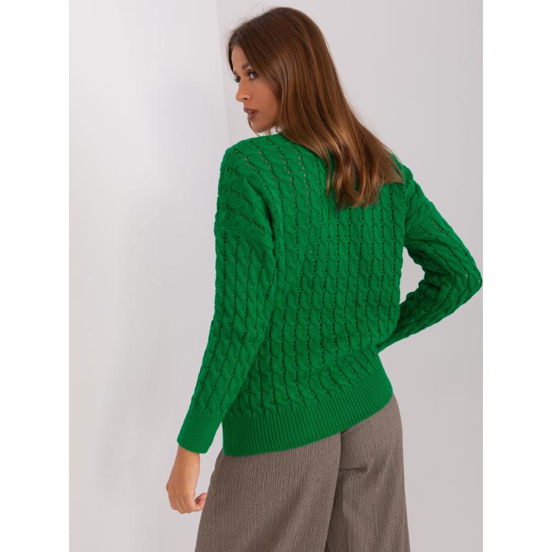 Dámsky sveter s výstrihom do V RUE PARIS zelený