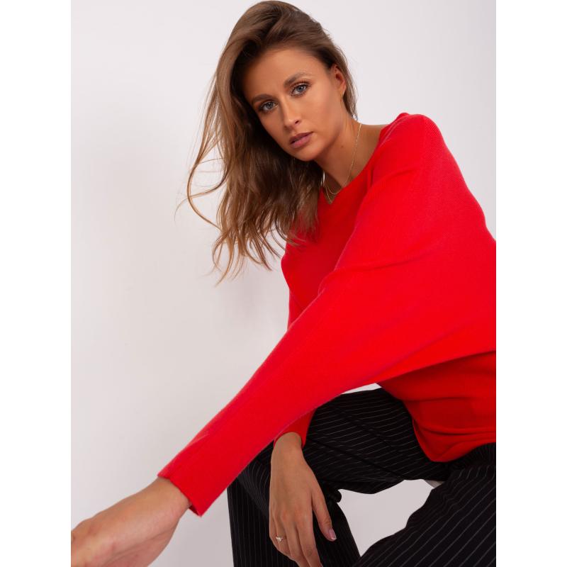Dámský svetr se vzorem oversize JIEGH červený  