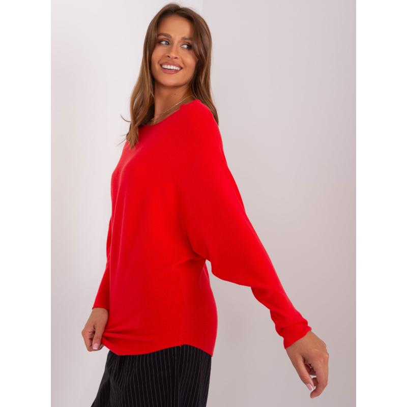 Dámský svetr se vzorem oversize JIEGH červený  
