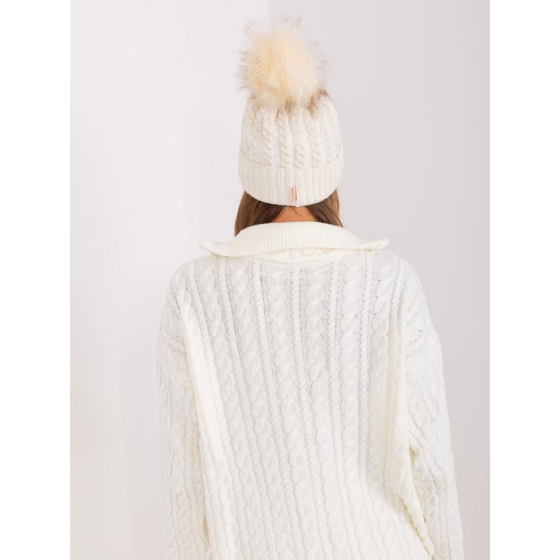 Dámská čepice s bambulí RUE PARIS ecru 