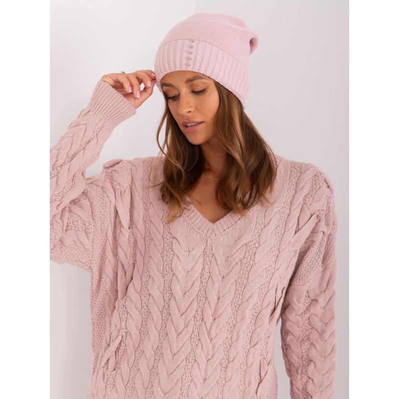 Női sapka applikációval RUE PARIS világos rózsaszínű