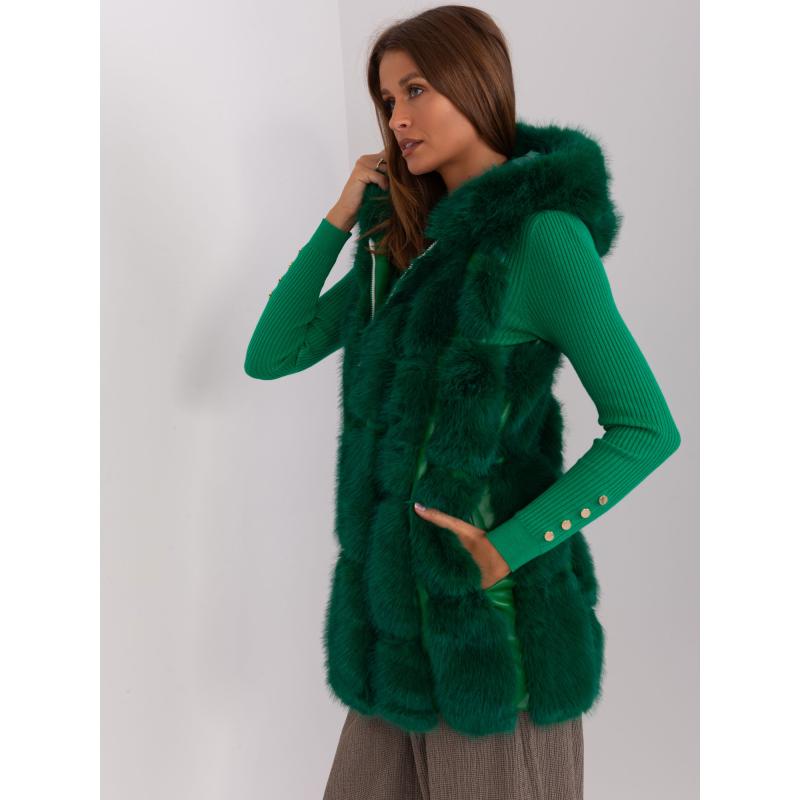 Dámská vesta s kožešinovou podšívkou AWS tmavě zelená 