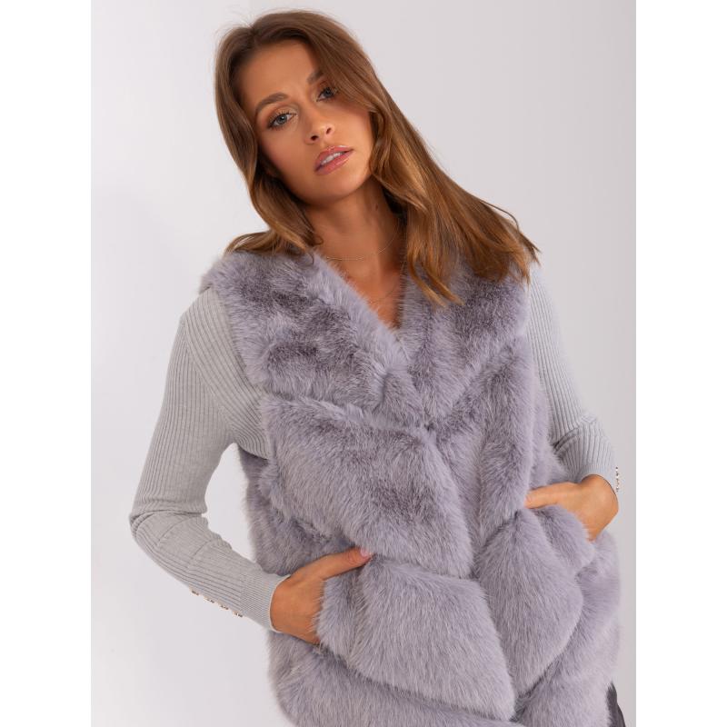 Dámska vesta s kožušinovou podšívkou LAECK sivá