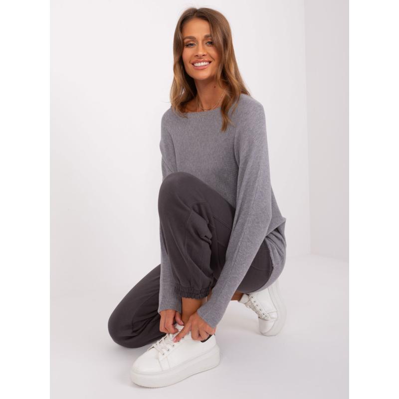 Dámský svetr s lodičkovým výstřihem oversize UKELU šedý  
