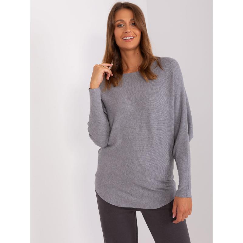 Dámský svetr s lodičkovým výstřihem oversize UKELU šedý  