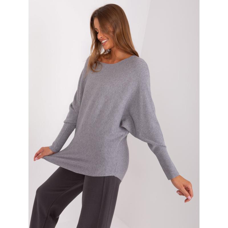 Dámský svetr s lodičkovým výstřihem oversize UKELU šedý  