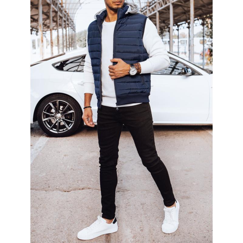 Pánská prošívaná vesta s kapucí DRIS tmavě modrá