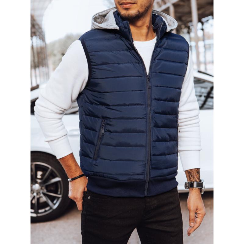 Pánská prošívaná vesta s kapucí DRIS tmavě modrá