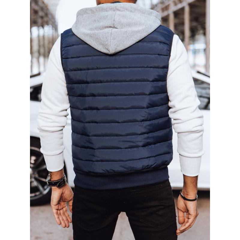 Pánská prošívaná vesta s kapucí DRIS tmavě modrá