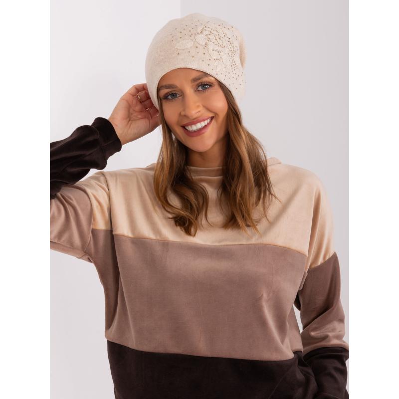 Dámská čepice s květinou RAL světle béžová 
