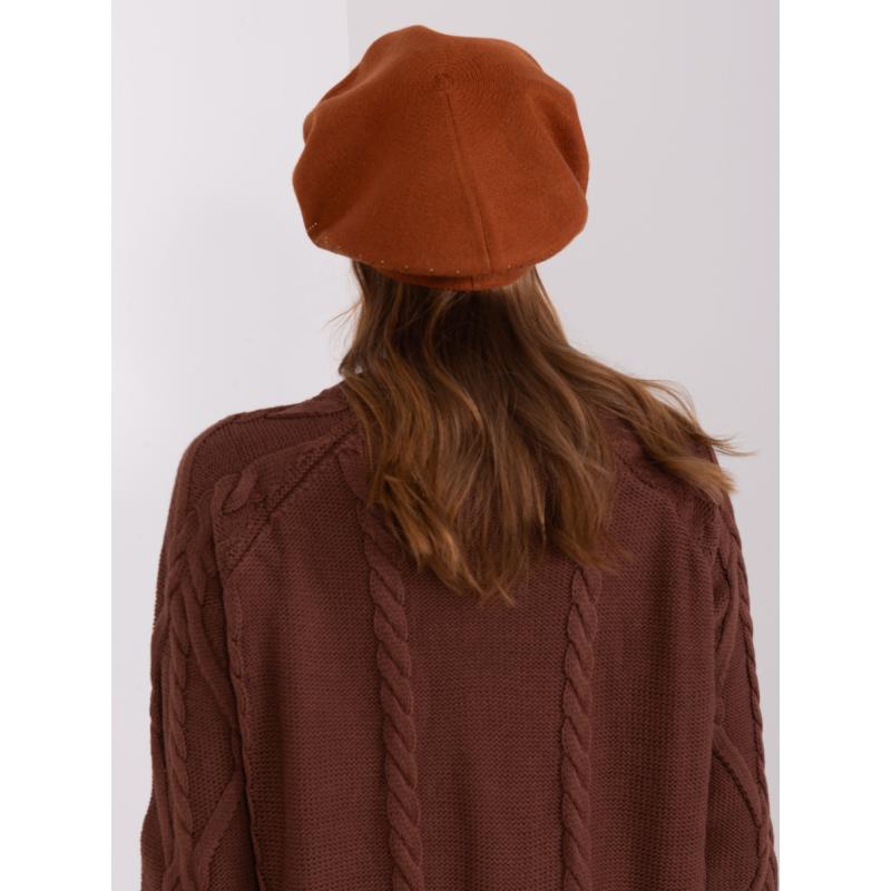 Dámský baret s kamínky OMNA světle hnědý 