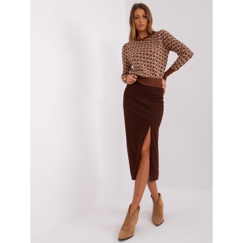 Dámská sukně s rozparky midi CROLAT tmavě hnědá 