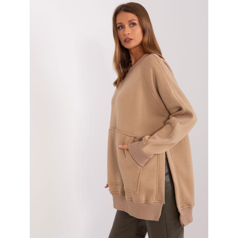 Női kapucnis pulóver SHYN sötétbézs