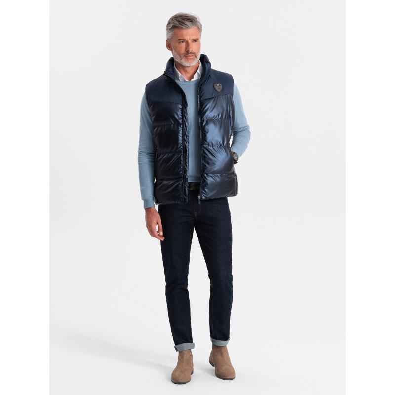 Pánska prešívaná vesta V2 OM-JAVJ-0113 tmavomodrá