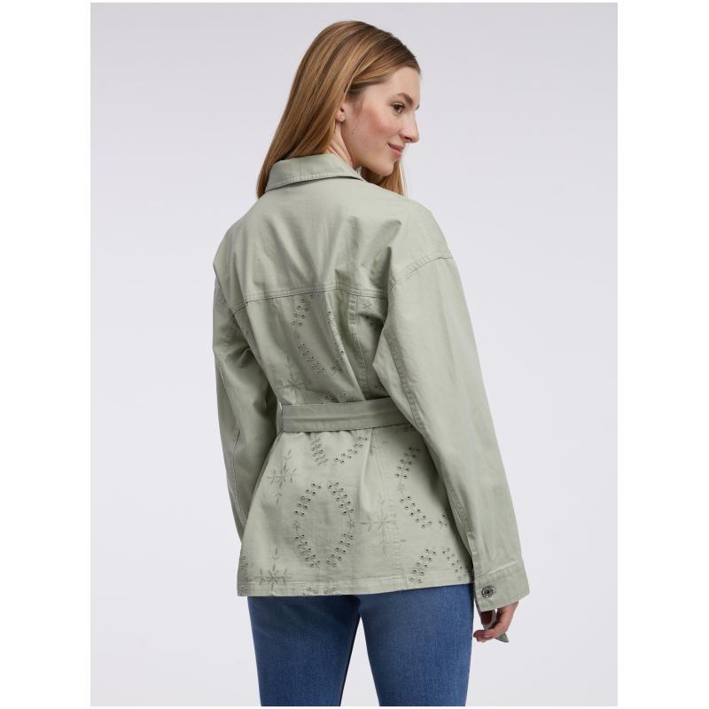 Svetlozelená dámska vzorovaná džínsová bunda
