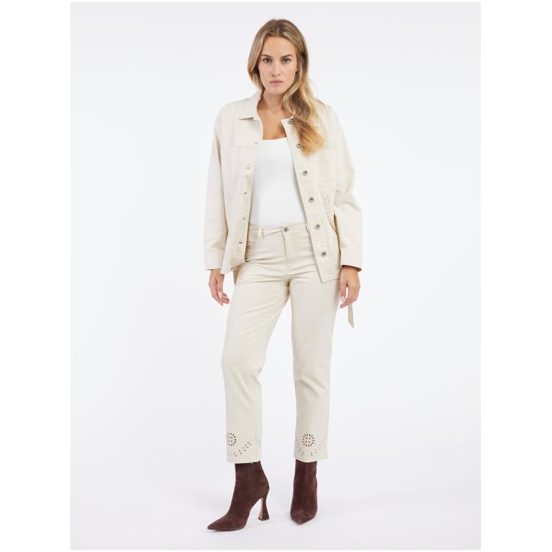 Béžové dámské zkrácené straight fit džíny