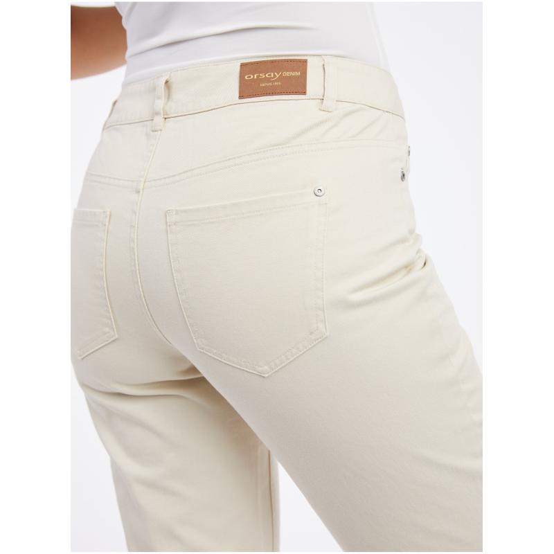 Béžové dámské zkrácené straight fit džíny