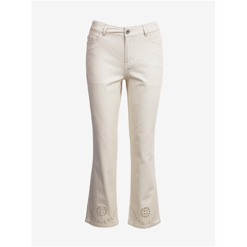 Béžové dámské zkrácené straight fit džíny