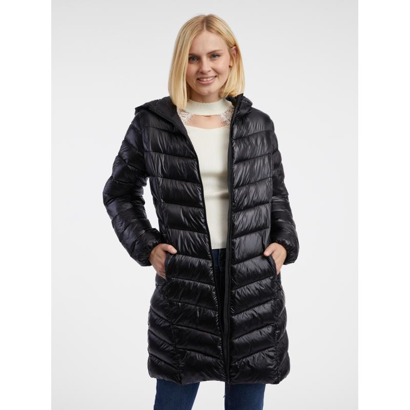 Fekete női steppelt kabát