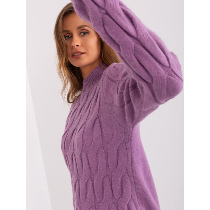 Dámsky sveter s károvaným vzorom a polovičným rolákom SIVA fialová