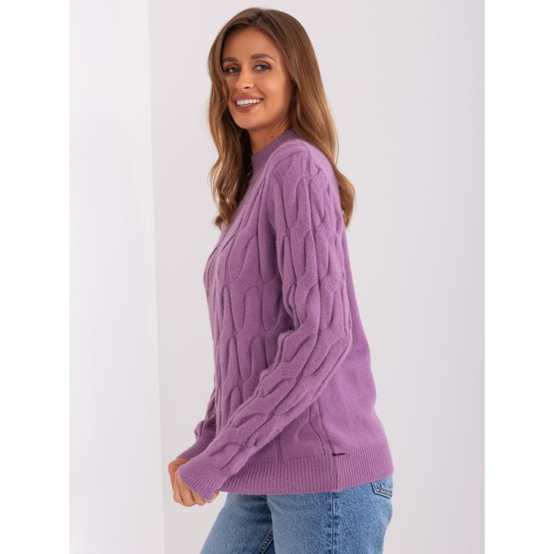 Dámsky sveter s károvaným vzorom a polovičným rolákom SIVA fialová