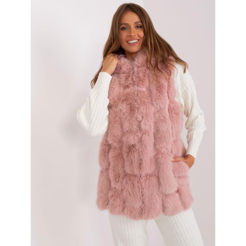 Dámská vesta s kapucí kožešinová lorr světle růžová  