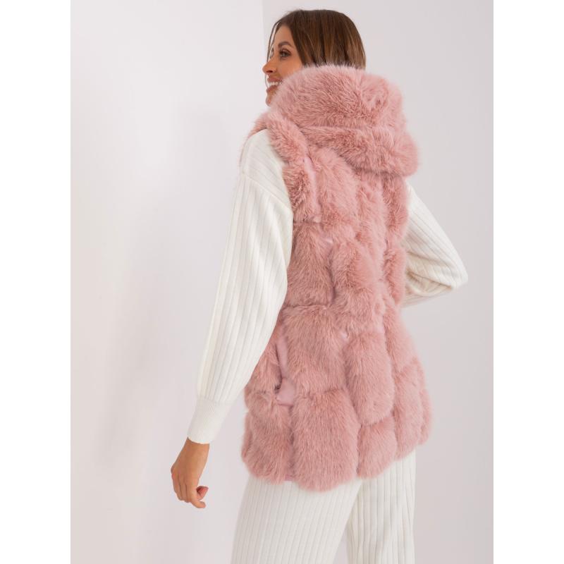 Dámská vesta s kapucí kožešinová lorr světle růžová  