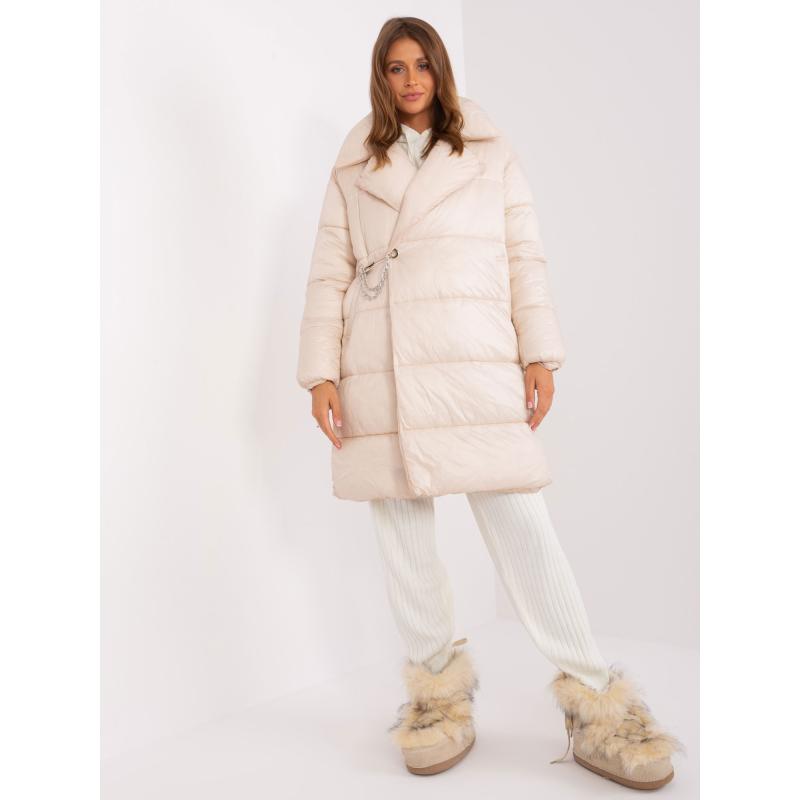 Női téli steppelt kabát zsebekkel RAYG világos bézs színben