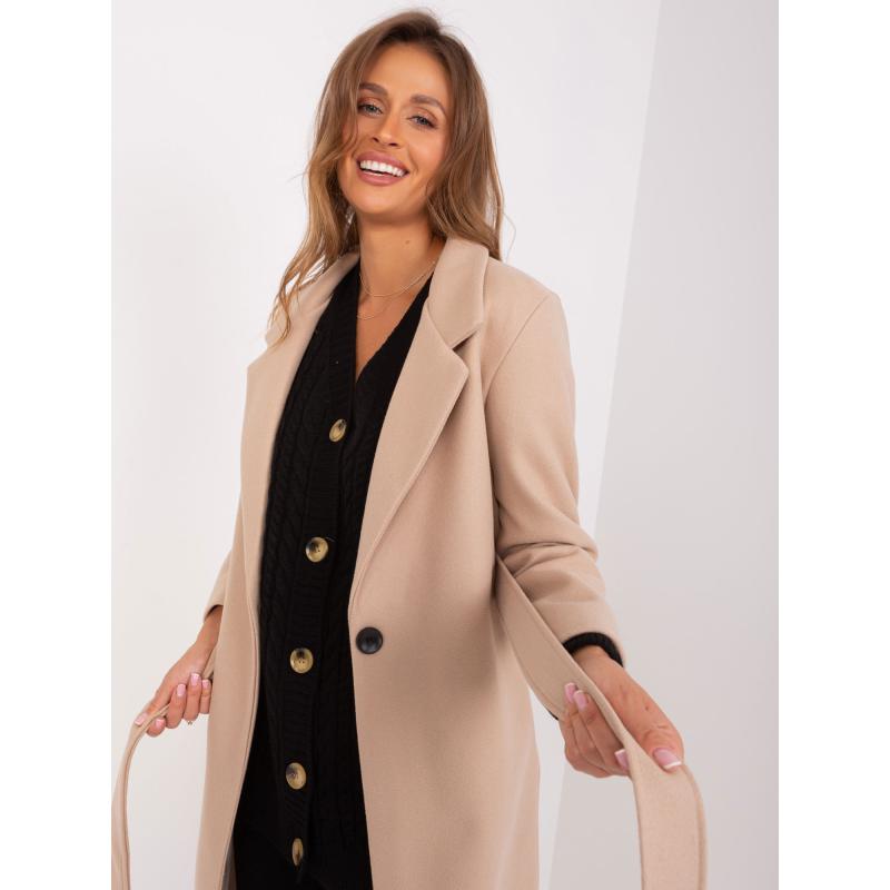Dámský kabát se zapínáním na knoflíky OCH BELLA béžový