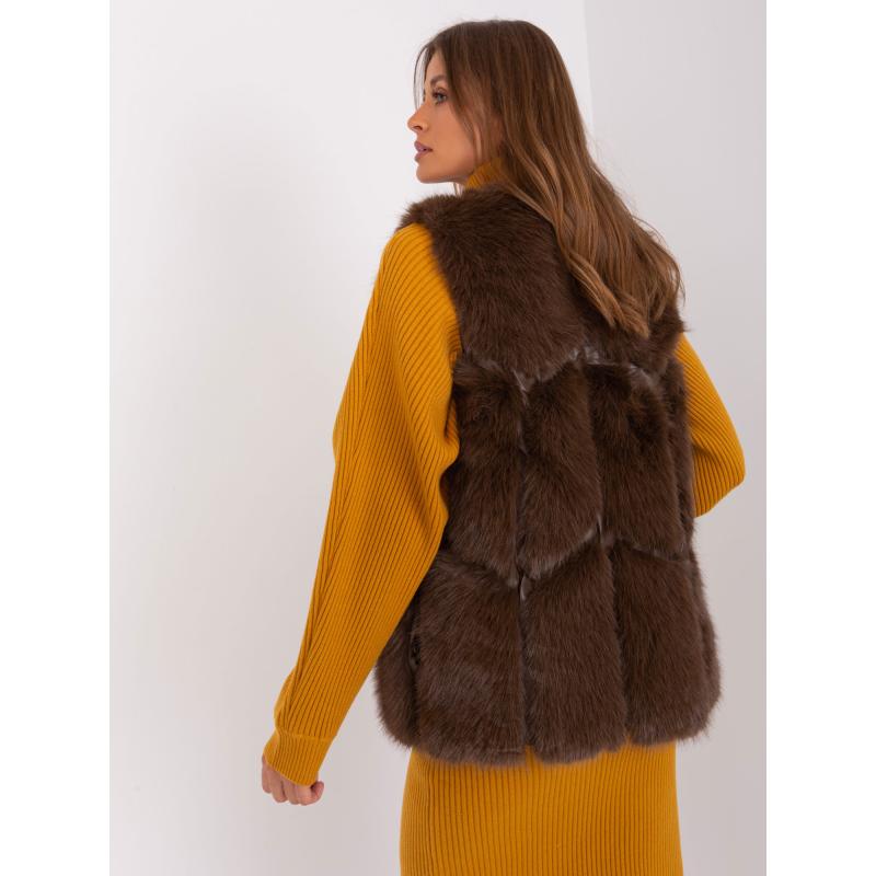 Dámská vesta s kapsami kožešinová NALS tmavě hnědá  