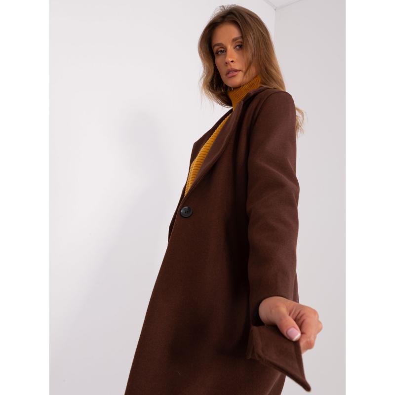 Dámský kabát s páskem OCH BELLA tmavě hnědý 