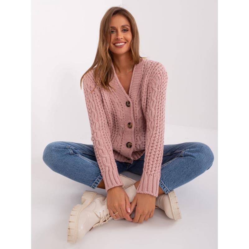 Női kockás kötött pulóver VORT világos rózsaszín