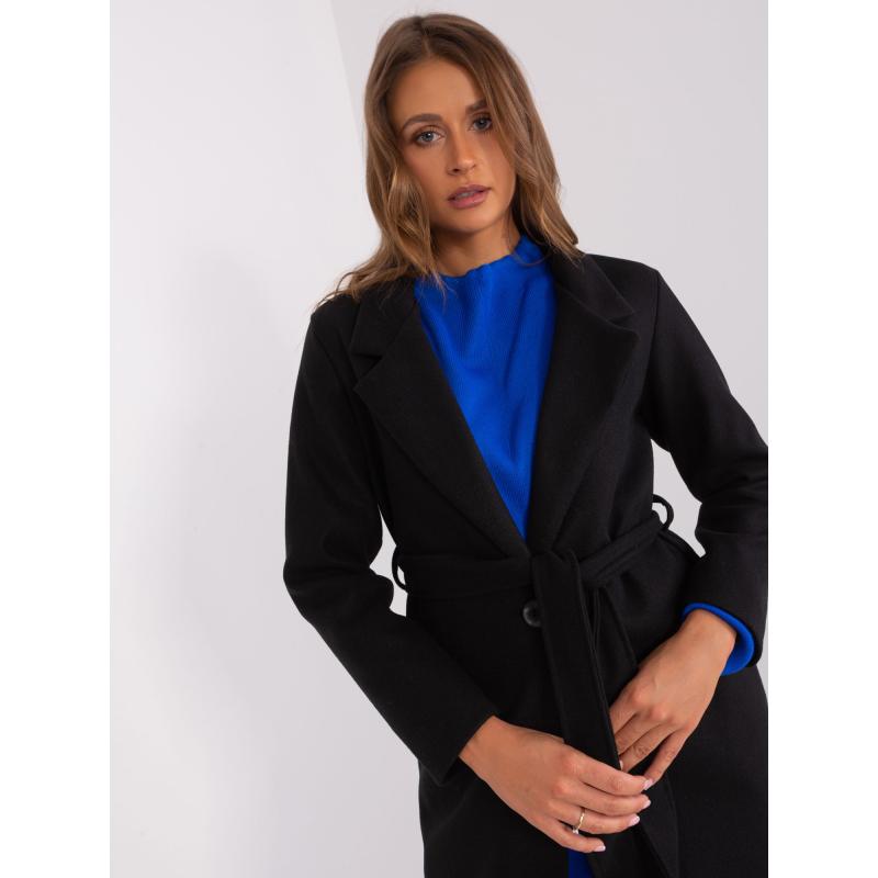 Női kabát megkötős övvel OCH BELLA fekete