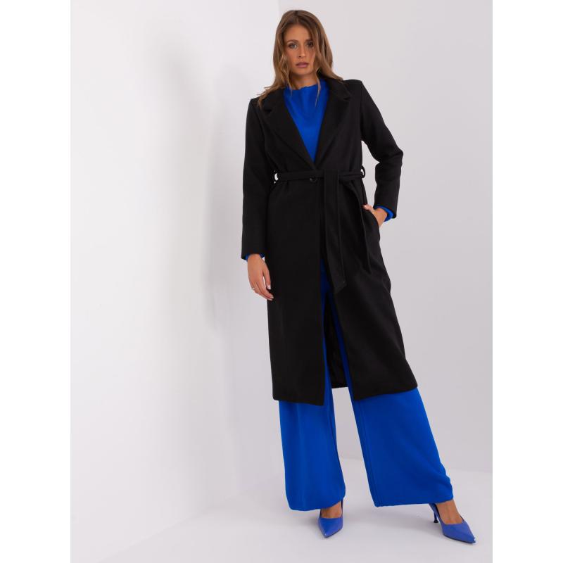 Női kabát megkötős övvel OCH BELLA fekete