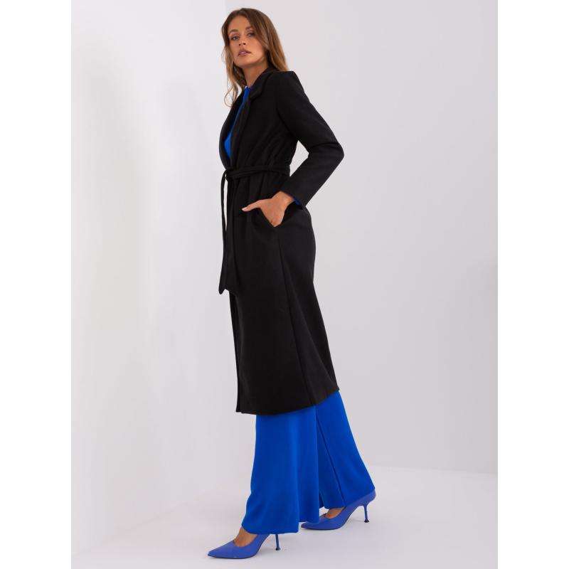 Női kabát megkötős övvel OCH BELLA fekete