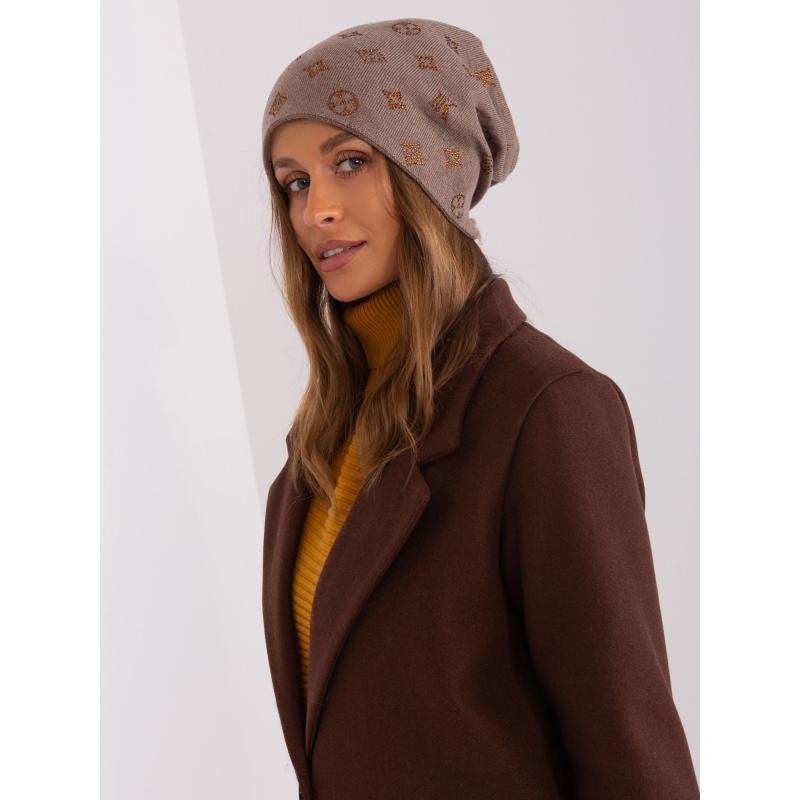 Női téli sapka strasszkövekkel ENDIA barna