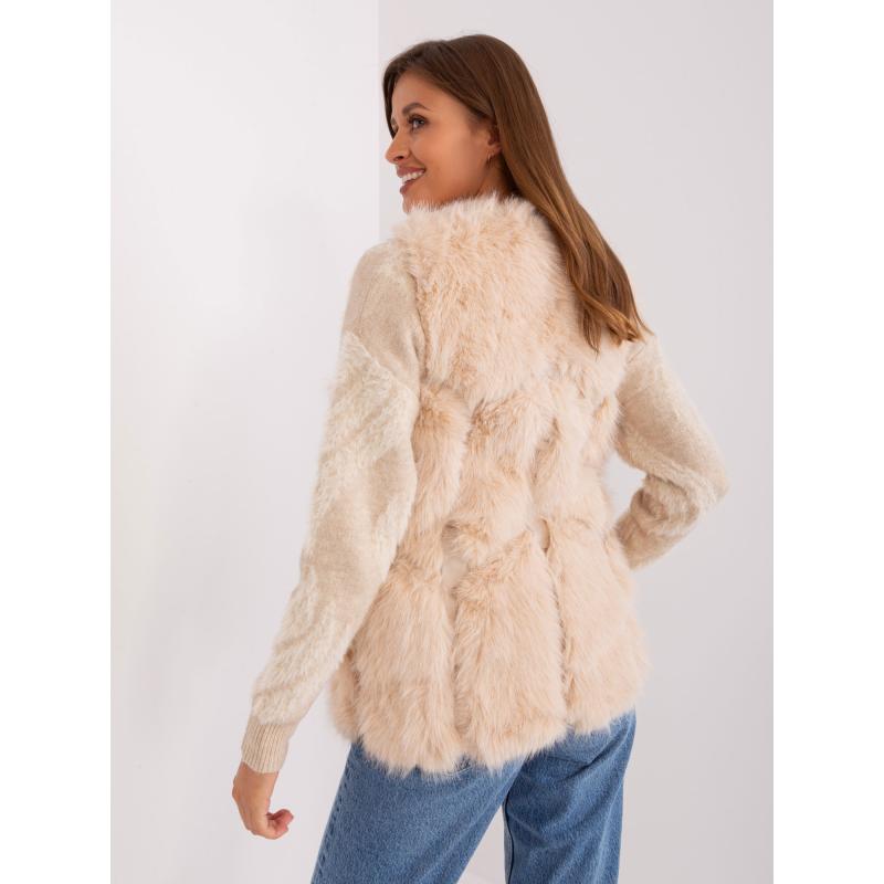 Dámská vesta s kožešinou a kapsami VIES béžová 