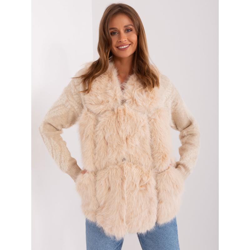 Dámská vesta s kožešinou a kapsami VIES béžová 