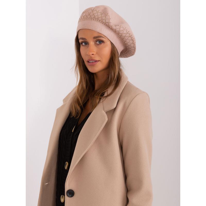 Dámský baret s kamínky USTO béžový 