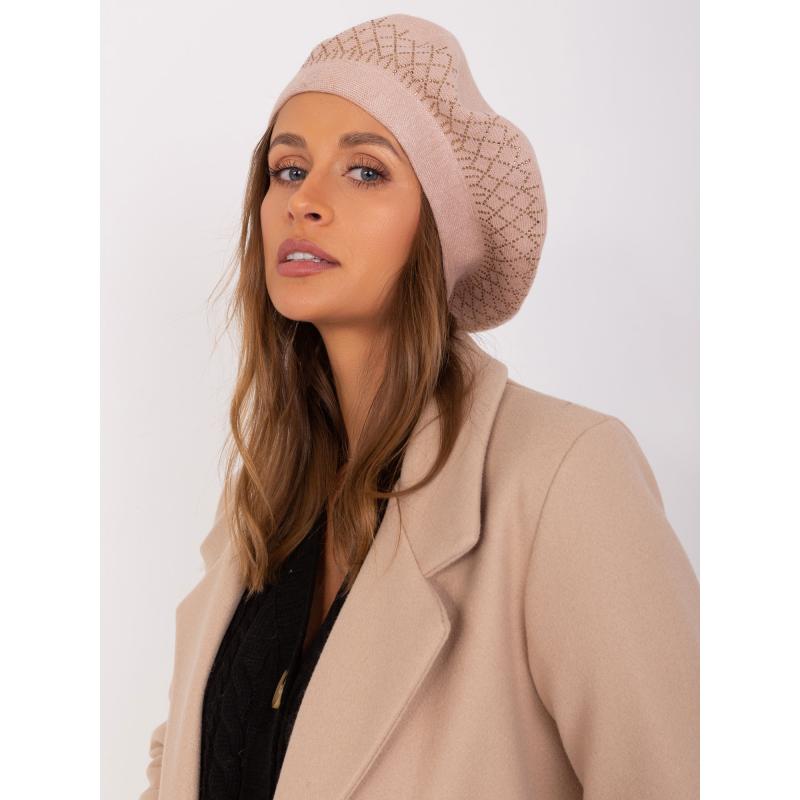 Dámský baret s kamínky USTO béžový 