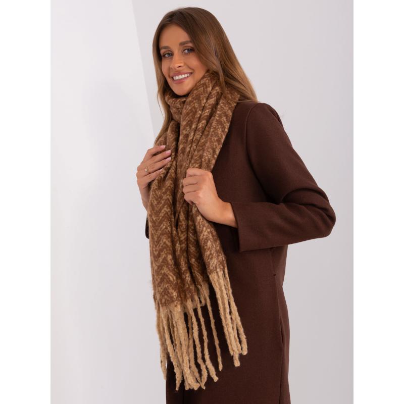 Dámská šála se střapci vzorovaná QUISTA hnědá 