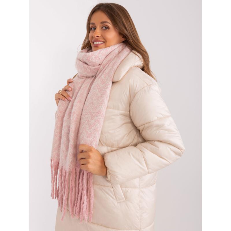 Dámská šála se střapci vzorovaná SECIA světle růžová a bílá