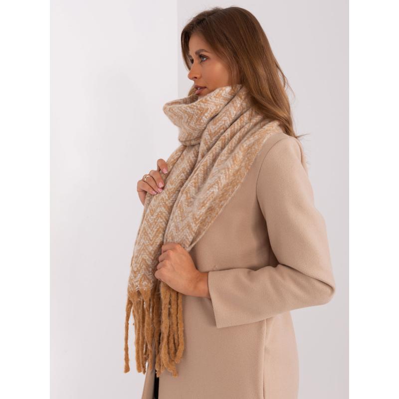 Dámská šála s třásněmi vzorovaná AENOA hnědo bílá  