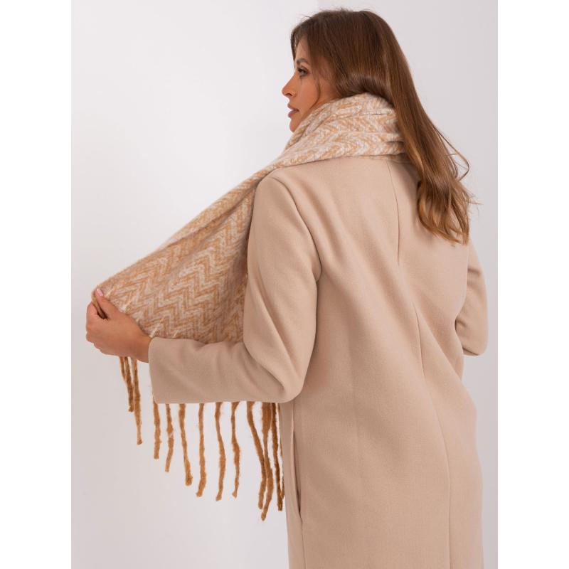 Dámská šála s třásněmi vzorovaná AENOA hnědo bílá  