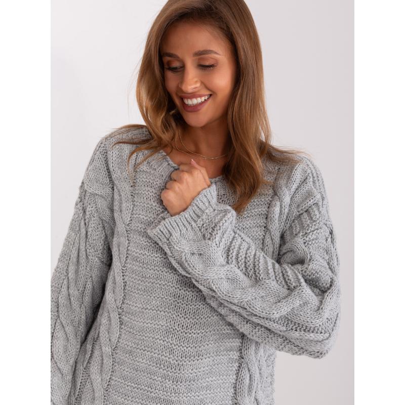 Dámský svetr nadměrné velikosti s kostkami SEYDA šedý