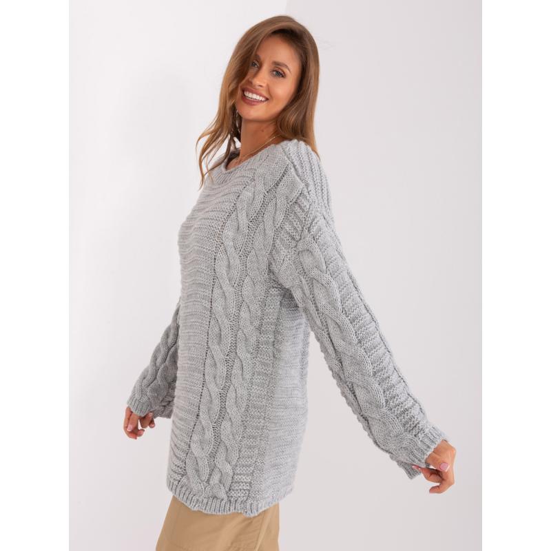 Dámský svetr nadměrné velikosti s kostkami SEYDA šedý