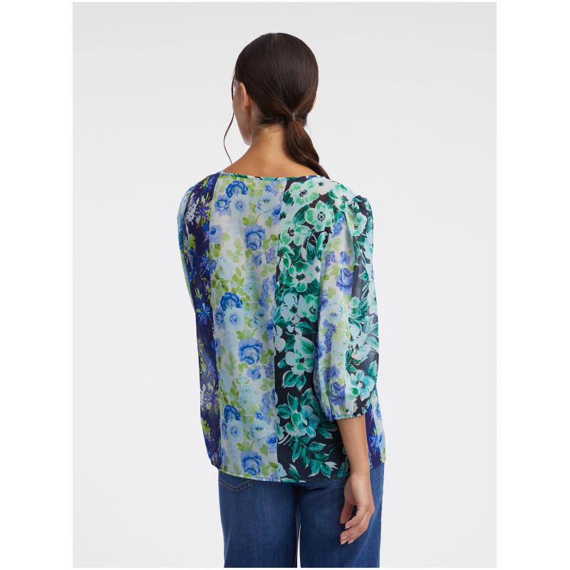 Modrá dámska kvetinová blúzka