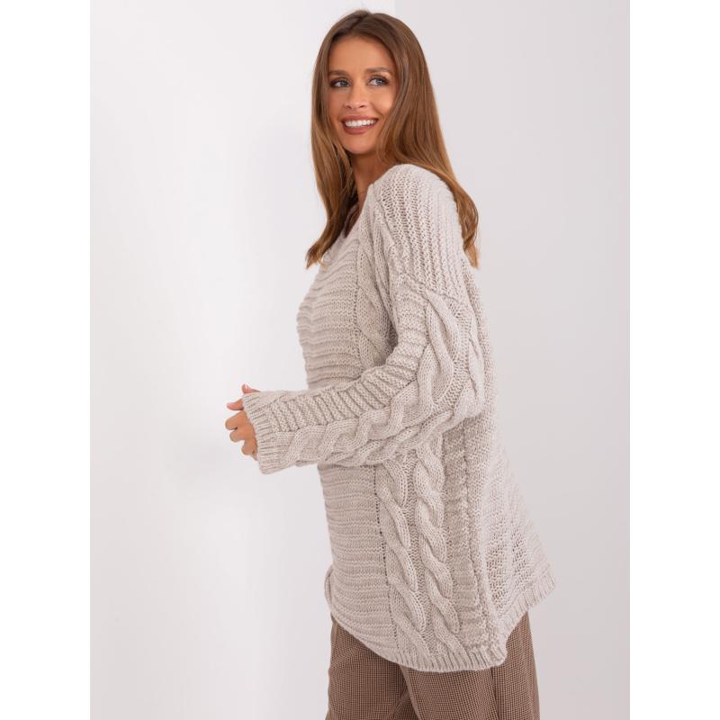 Dámský svetr ze směsi vlny kostkovaný OESSA béžový 