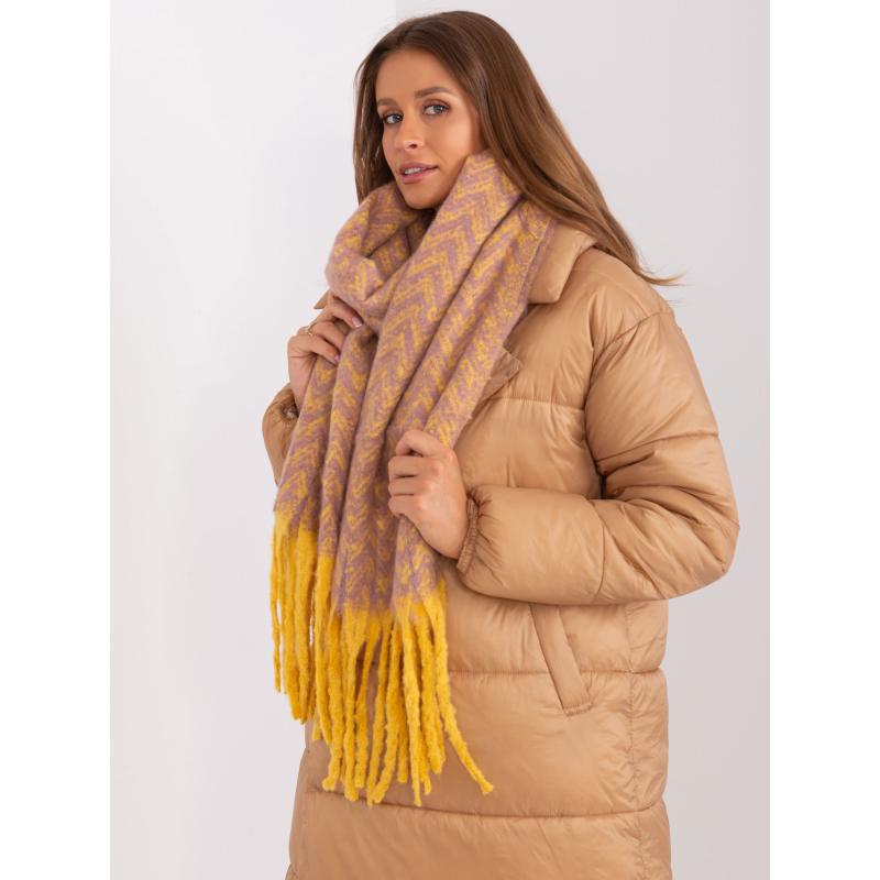 Dámská šála vzorovaná YENDA tmavě žlutá a fialová 