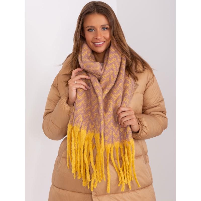 Dámská šála vzorovaná YENDA tmavě žlutá a fialová 